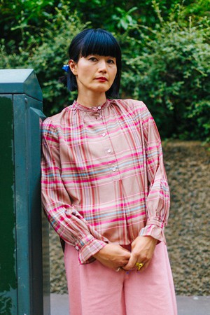 Limited Edition Marie Gather Neck A-Line Blouse, Pink Check Deadstock Cloth from Saywood.