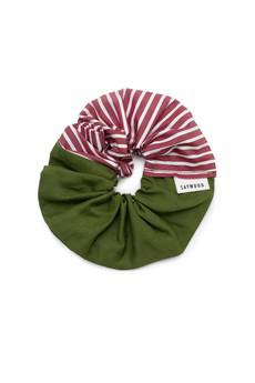 Patchwork Scrunchie, Olive Green & Berry Red Stripe via Saywood.