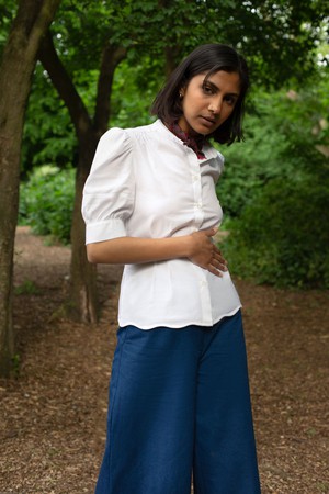 Joni Puff Sleeve Blouse, White Cotton Bamboo from Saywood.