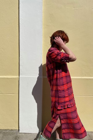 Rosa Puff Sleeve Shirtdress, Pink Coral Tartan Check from Saywood.