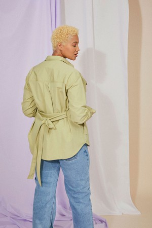 Zadie Boyfriend Shirt, Olive Khaki from Saywood.