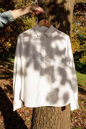 Edi Volume Sleeve Shirt, White Cotton Bamboo from Saywood.