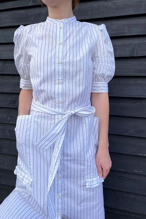 Rosa Puff Sleeve Shirtdress, White Cotton Pinstripe from Saywood.