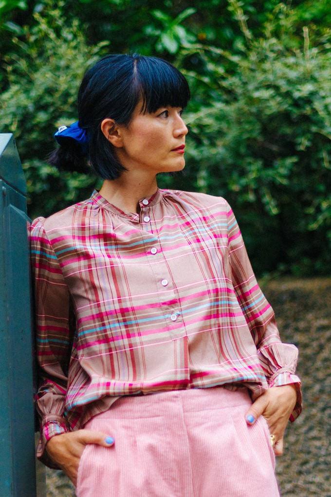 Limited Edition Marie Gather Neck A-Line Blouse, Pink Check Deadstock Cloth from Saywood.