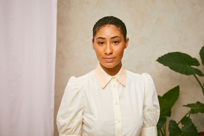 Joni Puff Sleeve Lace Collar Blouse, Yellow Cotton from Saywood.