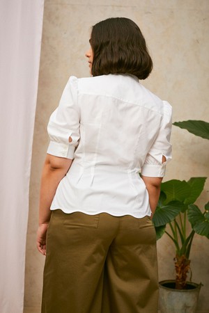 Joni Puff Sleeve Blouse, White Cotton Bamboo from Saywood.