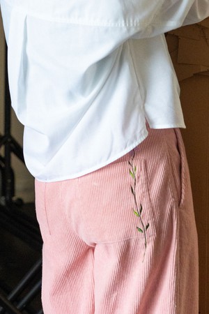 Amelia Wide Leg Culotte Trouser, Pink Corduroy Cotton from Saywood.