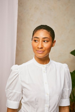 Joni Puff Sleeve Blouse, White Cotton Bamboo from Saywood.