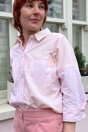 Lela Colourblock Shirt, Pastel Pink/ Orange Cotton from Saywood.