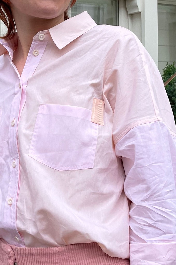 Lela Colourblock Shirt, Pastel Pink/ Orange Cotton from Saywood.
