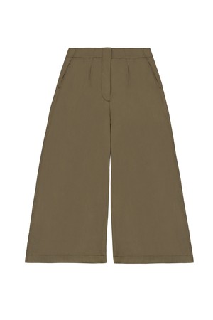 Amelia Wide Leg Culotte Trouser, Khaki Deadstock Cotton from Saywood.