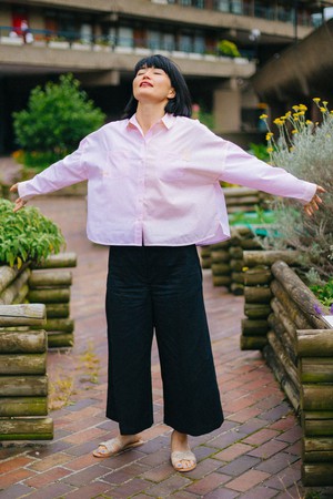 Lela Colourblock Shirt, Pastel Pink/ Orange Cotton from Saywood.