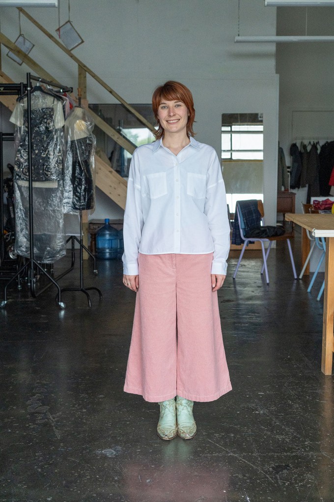 Amelia Wide Leg Culotte Trouser, Pink Corduroy Cotton from Saywood.