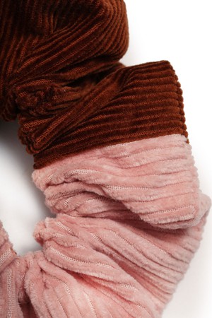 Patchwork Scrunchie, Zero Waste, Pink and Caramel Cotton Corduroy from Saywood.