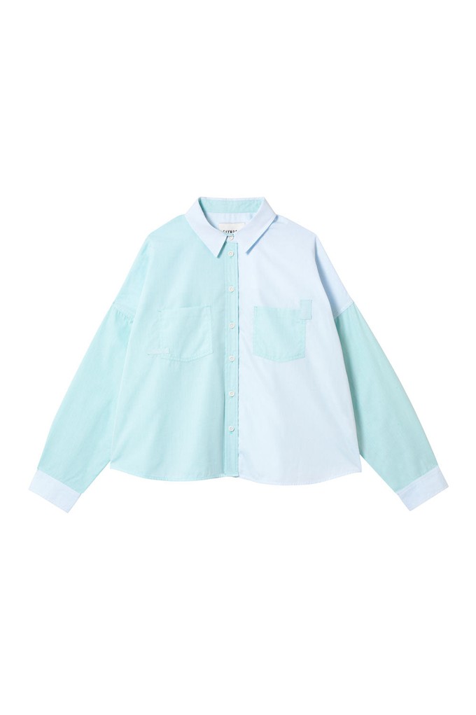 Lela Colourblock Shirt, Pastel Green/ Blue Cotton from Saywood.