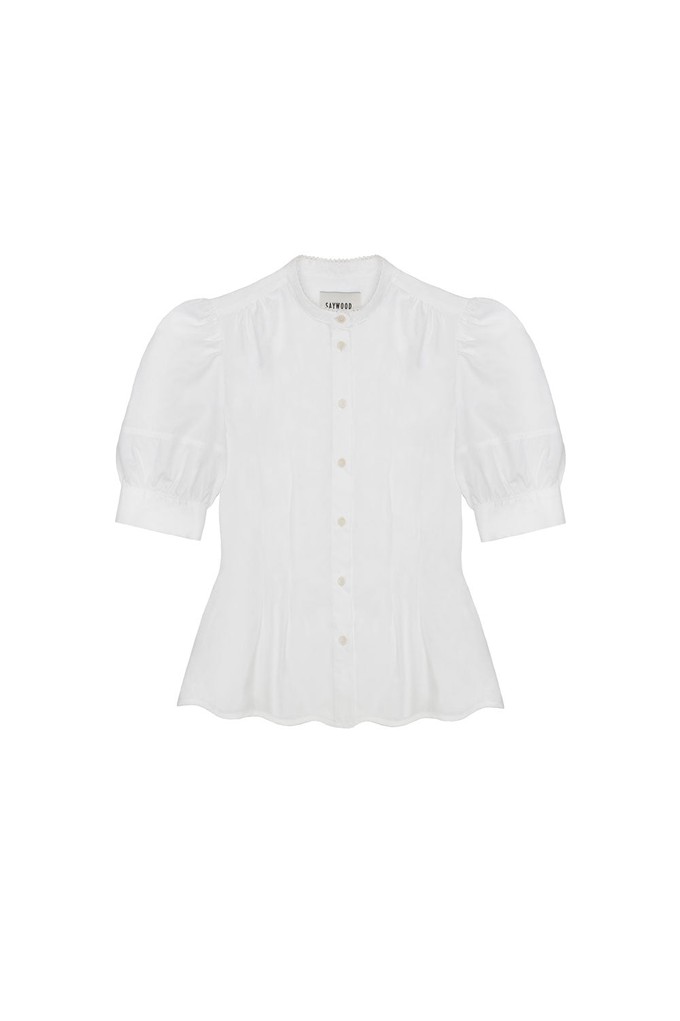 Joni Puff Sleeve Blouse, White Cotton Bamboo from Saywood.