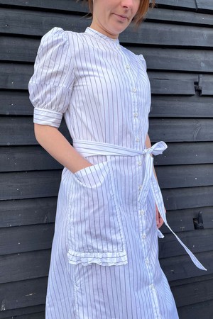 Rosa Puff Sleeve Shirtdress, White Cotton Pinstripe from Saywood.