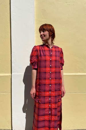 Rosa Puff Sleeve Shirtdress, Pink Coral Tartan Check from Saywood.