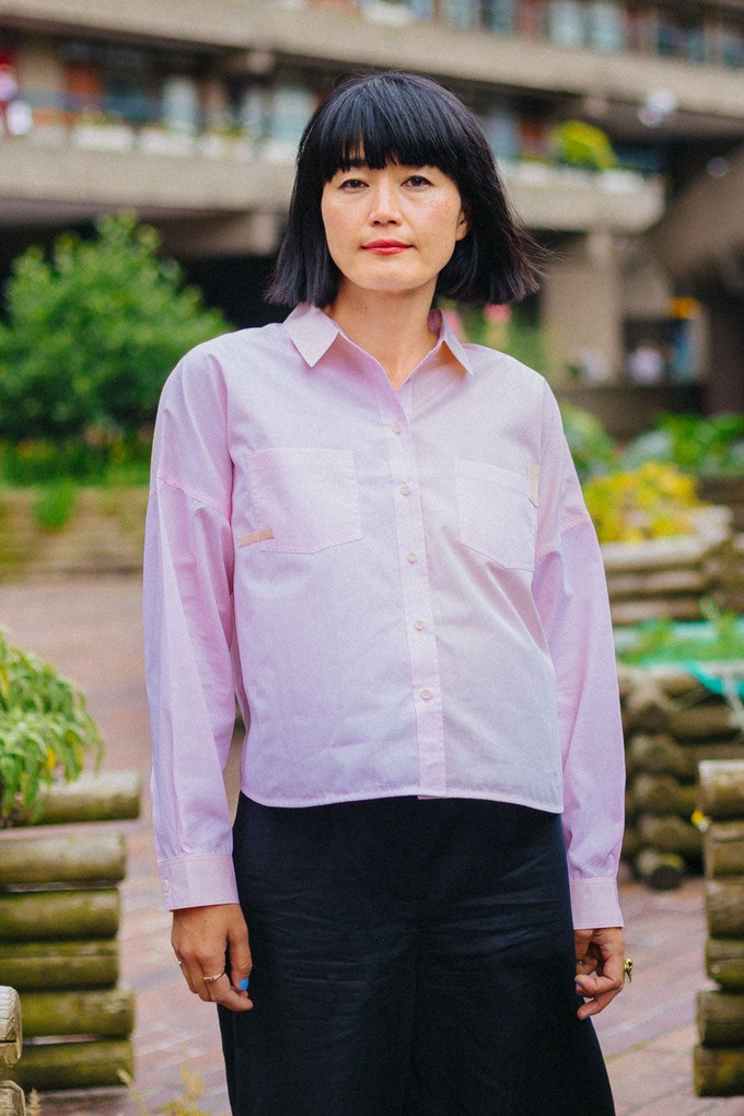 Lela Colourblock Shirt, Pastel Pink/ Orange Cotton from Saywood.