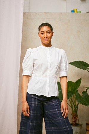 Joni Puff Sleeve Blouse, White Cotton Bamboo from Saywood.