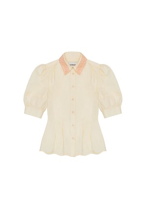 Joni Puff Sleeve Lace Collar Blouse, Yellow Cotton from Saywood.