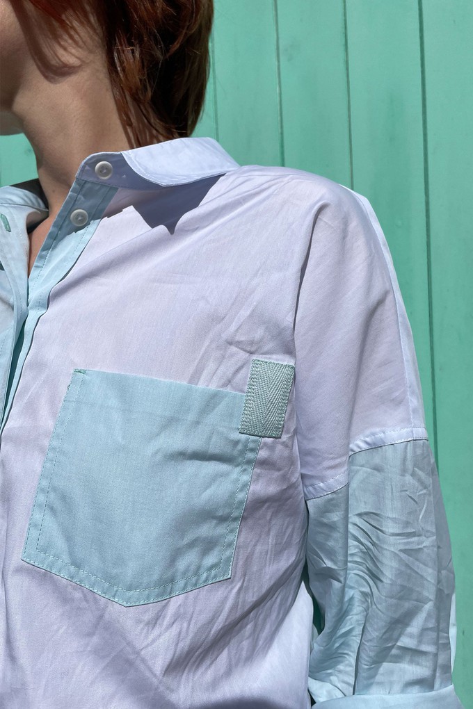 Lela Colourblock Shirt, Pastel Green/ Blue Cotton from Saywood.