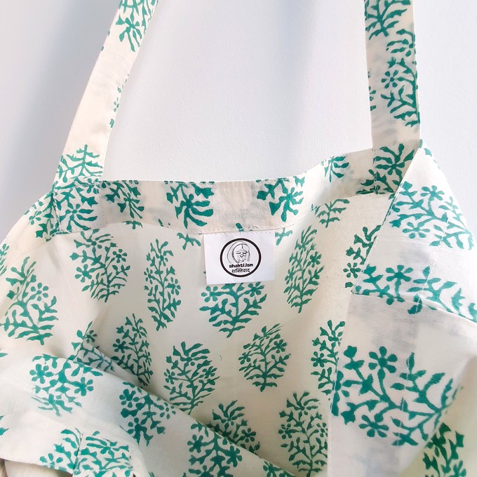 Handmade Block Print Turquoise Tote Bag