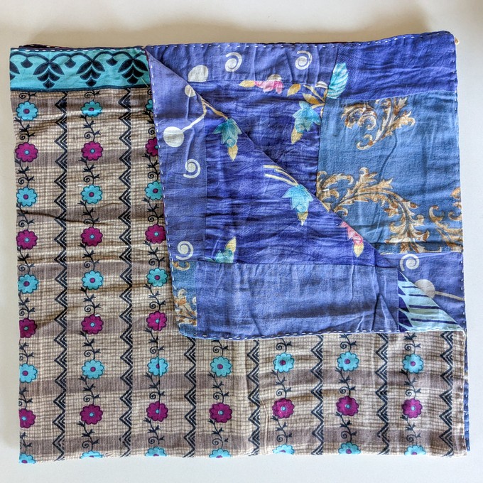 Reversible sari patchwork throw blanket from Shakti.ism