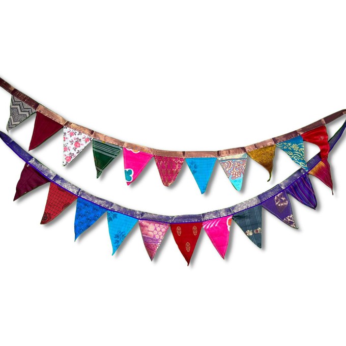 Upcycled sari flags, reusable sari bunting from Shakti.ism