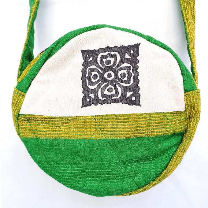 Round sari shoulder bag from Shakti.ism