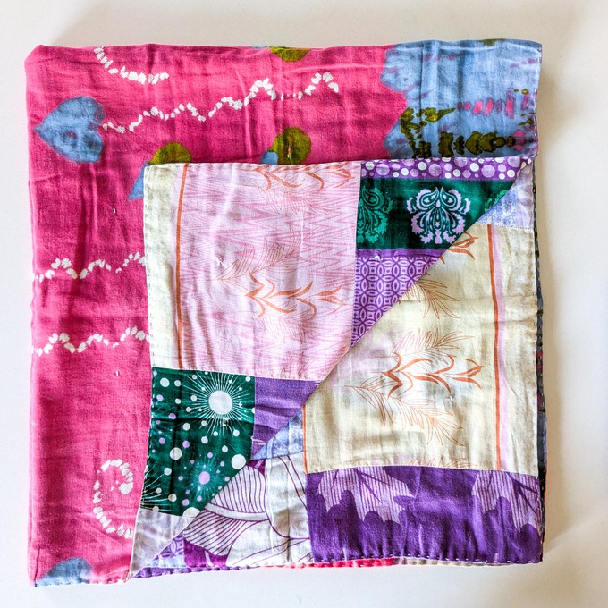 Reversible sari patchwork throw blanket from Shakti.ism