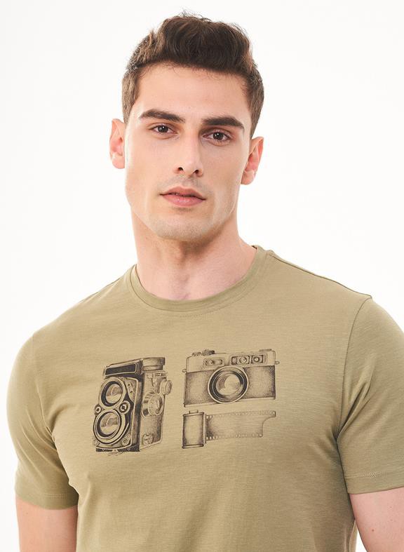 T-Shirt Camera Print Olive from Shop Like You Give a Damn