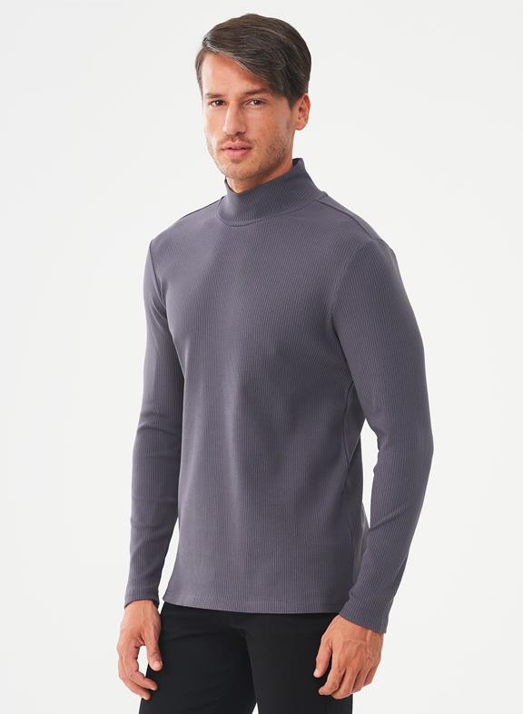 Project Cece Ribbed Long Sleeve Turtleneck Shirt Grey