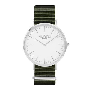 Watch Montezuma Nylon Nato Silver White & Olive Green from Shop Like You Give a Damn