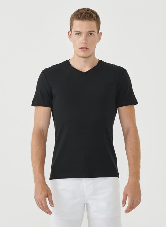 Ribbed V-Neck T-Shirt Black from Shop Like You Give a Damn