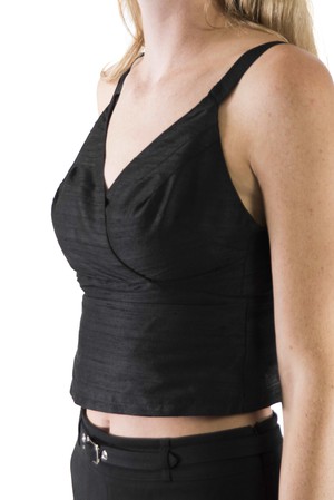 Anna - top made of sustainable dupion silk (black) from Silk Appeal