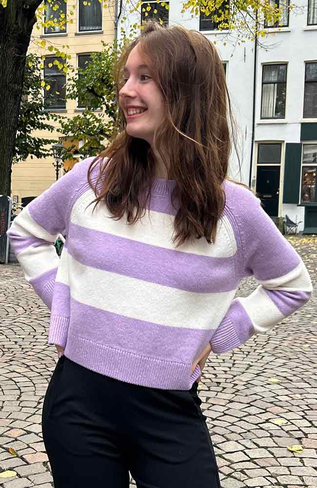 Women DILIRIAA STRIPE in smart lilac melange-oatmilk by ARMEDANGELS