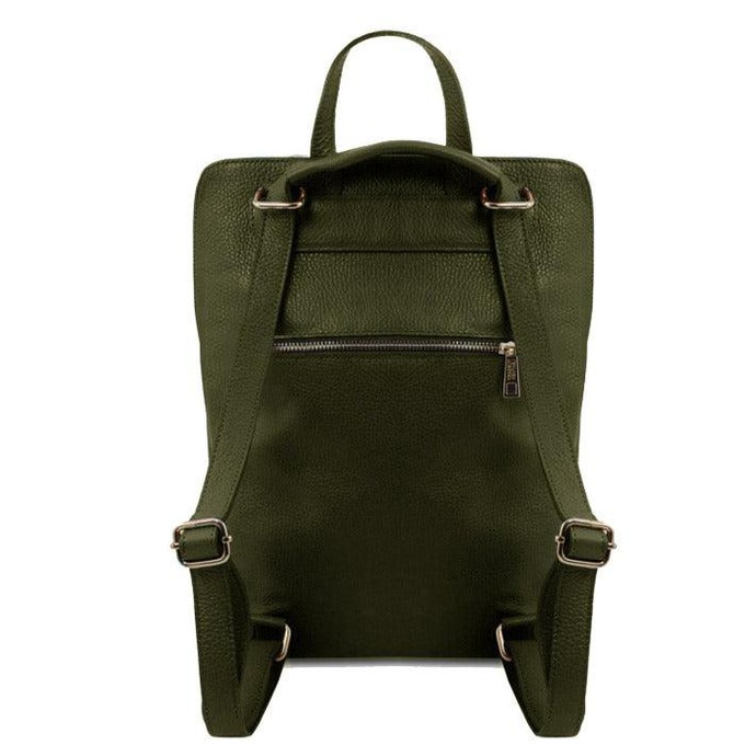 Olive Pebbled Leather Backpack with Adjustable Straps from Sostter