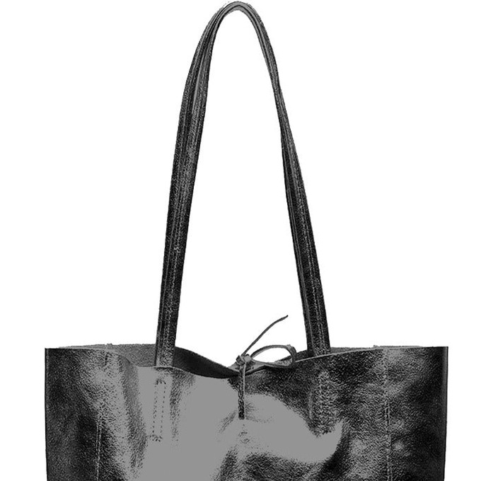 Black Metallic Italian Leather Tote Shopper Bag from Sostter