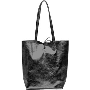 Black Metallic Italian Leather Tote Shopper Bag from Sostter