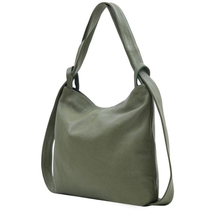 Olive Italian Leather Convertible Tote Backpack from Sostter