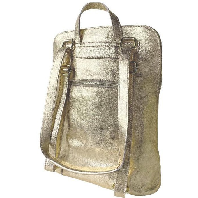 Gold Convertible Metallic Leather Pocket Backpack from Sostter