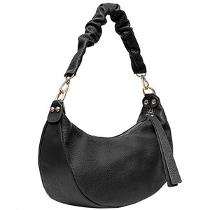 Crescent Black Pebbled Leather Baguette Shoulder Bag from Sostter