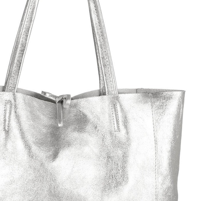 Silver Metallic Leather Tote Shopper Bag from Sostter