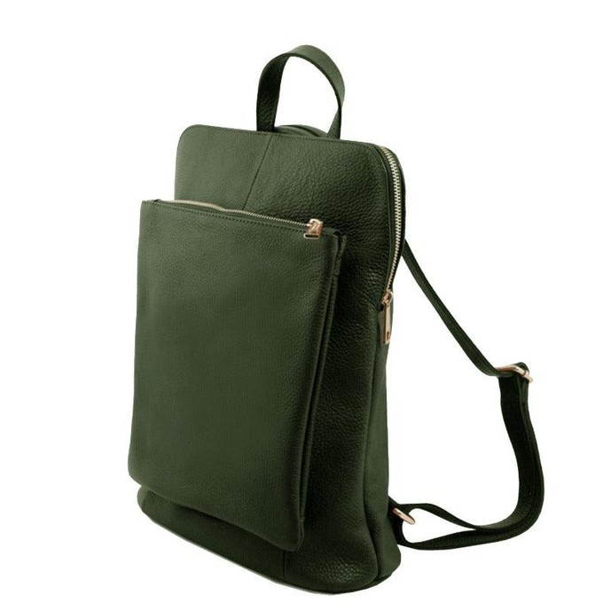 Olive Pebbled Leather Backpack with Adjustable Straps from Sostter