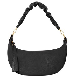 Crescent Black Pebbled Leather Baguette Shoulder Bag from Sostter