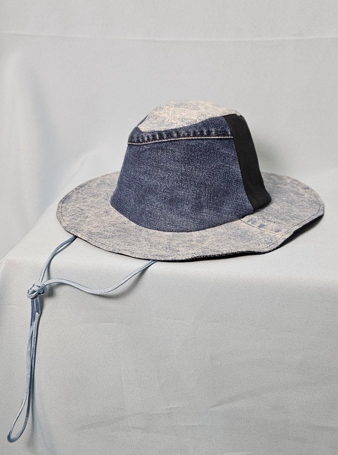 Upcycled denim cowboy hat with cord size L from Stephastique