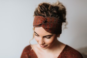 Ginger Pied-De-Poule Jacquard Knit Merino Blend Hairband - Brown/Orange Blend from STUDIO MYR