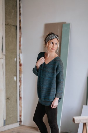 Raindrops Merino Blend Oversized V Neck Jumper With Sparkles - Teal Blend from STUDIO MYR