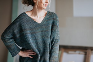 Raindrops Merino Blend Oversized V Neck Jumper With Sparkles - Teal Blend from STUDIO MYR